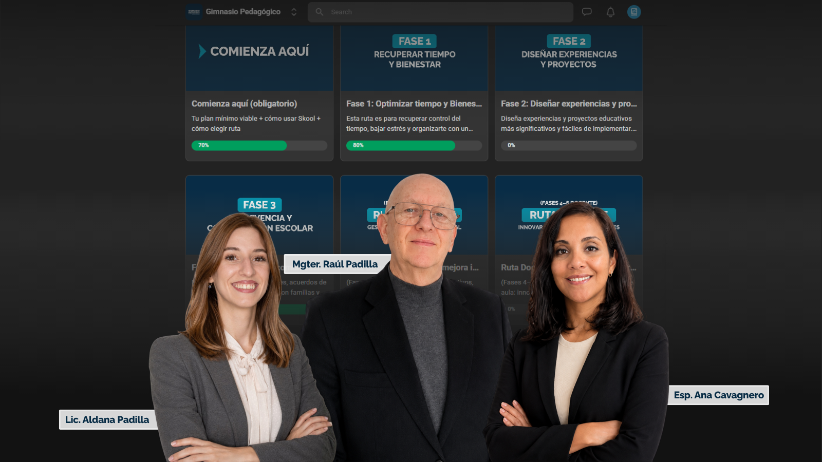 Equipo de Gimnasio Pedagógico y vista de la plataforma